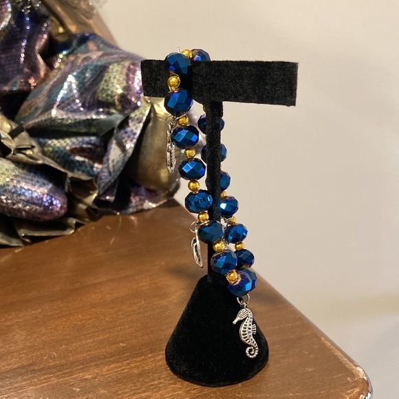 NWOT - Tropical Stretchy Mexican Silver & Gold Balls Dangle Charm Bracelet - Picture 10 of 14